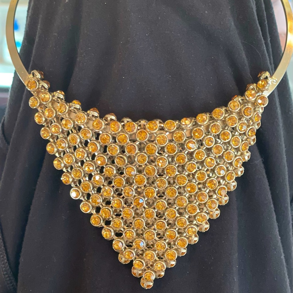 Anthropologie Gold stone bib statement necklace